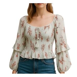 American‎ Rag Womens Blouse XXL Square Neck Milkmaid Cottagecore Romance Fairy